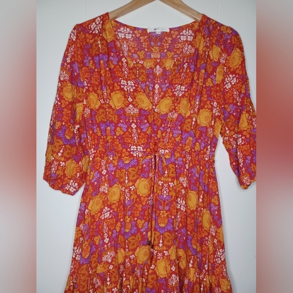 Vibrant Floral Maxi Dress in Orange and Purple - Picture 8 of 13